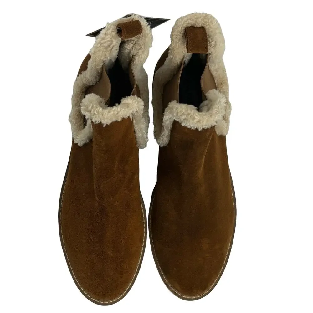Steve Madden Leopold Faux Fur Water Resistant Boot in Camel Suede NEW Size 9.5